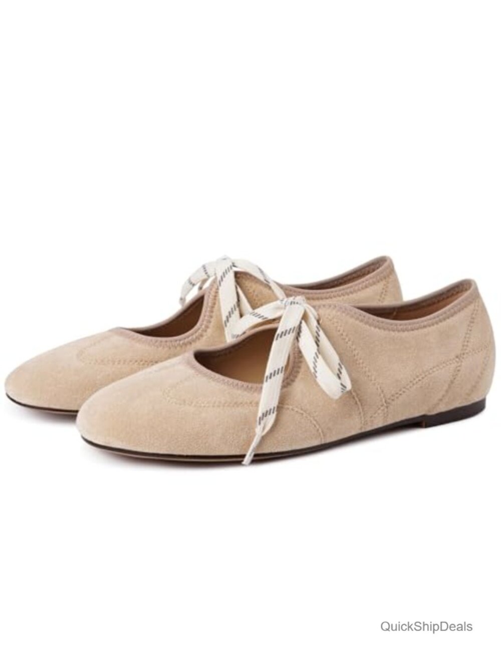 Faux Suede Lace Up Ballet Flats Round Toe Block Heel Women's Shoes